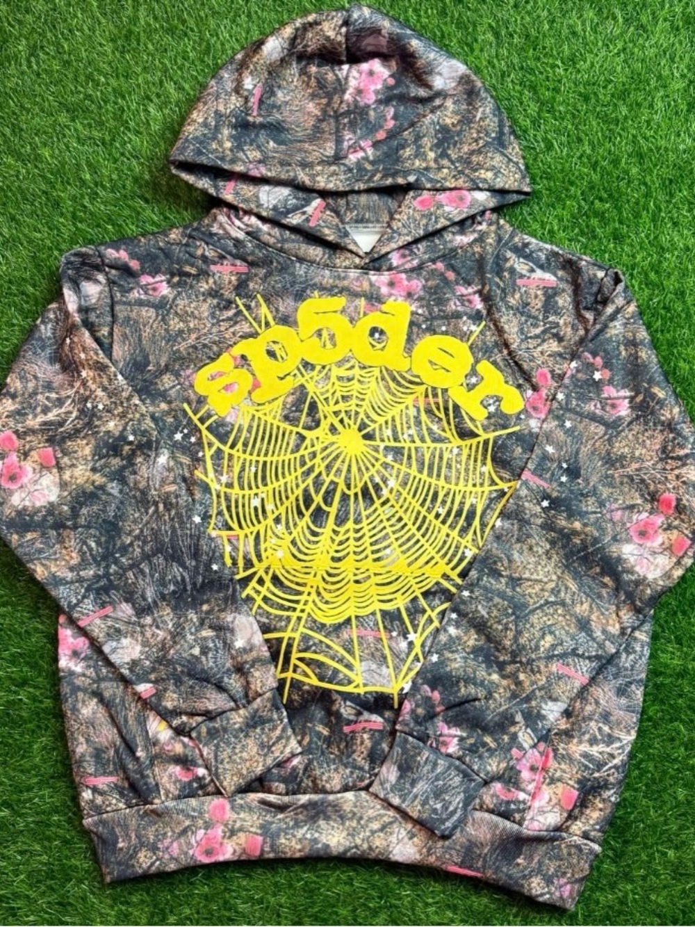 Spider Web Graphic Hoodie - Yellow on Multicolor